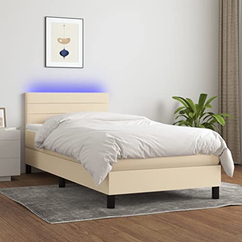 Brokky Boxspringbett mit Matratze & LED Bett Mit Matratze Bett Mit Bettkasten Boxspringbetten Mit Matratze Creme 90x200 cm Stoff / 3133210 von Brokky