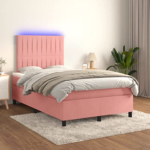 Brokky Boxspringbett mit Matratze & LED Bett Mit Matratze Bett Mit Bettkasten Boxspringbetten Mit Matratze Rosa 120x200 cm Samt von Brokky