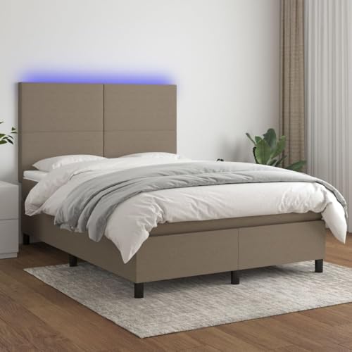 Brokky Boxspringbett mit Matratze & LED Bett Mit Matratze Bett Mit Bettkasten Boxspringbetten Mit Matratze Taupe 140x190 cm Stoff / 3134713 von Brokky