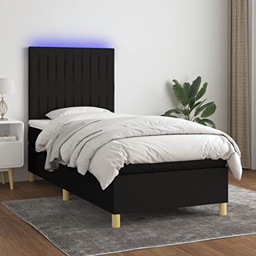 Brokky Boxspringbett mit Matratze & LED Schwarz 90x190 cm Bett Mit Matratze Betten Boxspringbett Mit Matratze Stoff von Brokky