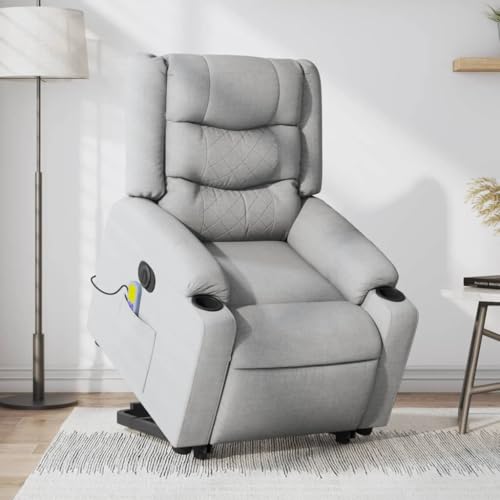 Brokky Elektrischer Massagesessel mit Aufstehhilfe Massagesessel Sessel Mit Aufstehhilfe Massage Sessel Massagestuhl Hellgrau Stoff von Brokky