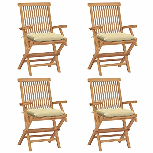 Brokky Gartenstühle mit Cremeweißen Kissen 4 STK. Balkonstuhl Klappbar Outdoor BalkonstüHle Garten StüHle Outdoor Garten Klappstuhl Massivholz Teak von Brokky