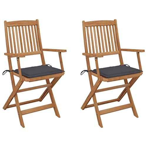 Brokky Klappbare Gartenstühle 2 STK. mit Kissen Gartenstuhl Klappbar Balkonstuhl Gartenstuhl mit Kissen BalkonstüHle TerrassenstüHle Massivholz Akazie / 3064590 von Brokky