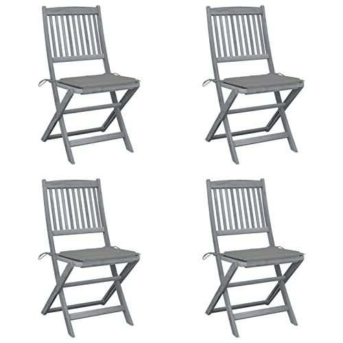 Brokky Klappbare Gartenstühle 4 STK. mit Kissen Gartenstuhl Klappbar Balkonstuhl Gartenstuhl mit Kissen BalkonstüHle TerrassenstüHle Massivholz Akazie / 3064564 von Brokky