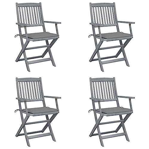 Brokky Klappbare Gartenstühle 4 STK. mit SitzKissen Gartenstuhl Klappbar Balkonstuhl Gartenstuhl mit Kissen BalkonstüHle TerrassenstüHle Massivholz Akazie von Brokky