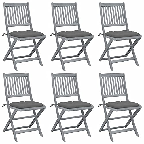 Brokky Klappbare Gartenstühle 6 STK. mit Kissen GartenstüHle Set Klappbarer Outdoor-Stuhl Klappbar Gartenstuhl Outdoor BalkonstüHle Massivholz Akazie 3065450 von Brokky