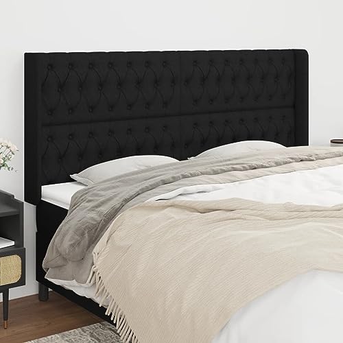 Brokky Kopfteil mit Ohren Bett Kopfteil Headboard for Bed Bettkopfteil Schwarz 183x16x118/128 cm Stoff von Brokky