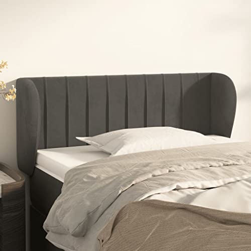Brokky Kopfteil mit Ohren Bettzubehör Schlafzimmer Kopfteil Bett Headboard for Bed Bettkopfteil Dunkelgrau 103x23x78/88 cm Samt von Brokky