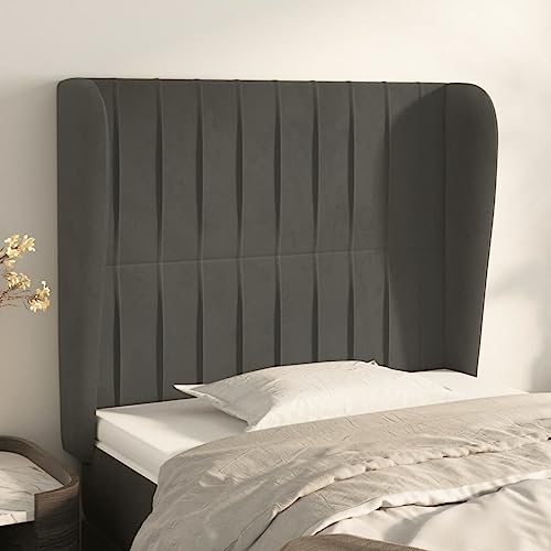 Brokky Kopfteil mit Ohren Bettzubehör Schlafzimmer Kopfteil Bett Headboard for Bed Bettkopfteil Dunkelgrau 93x23x118/128 cm Samt von Brokky