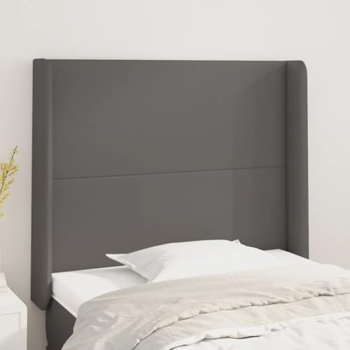 Brokky Kopfteil mit Ohren Bettzubehör Schlafzimmer Kopfteil Bett Headboard for Bed Bettkopfteil Grau 93x16x118/128 cm Kunstlederer von Brokky