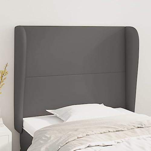 Brokky Kopfteil mit Ohren Bettzubehör Schlafzimmer Kopfteil Bett Headboard for Bed Bettkopfteil Grau 93x23x118/128 cm Kunstlederer von Brokky