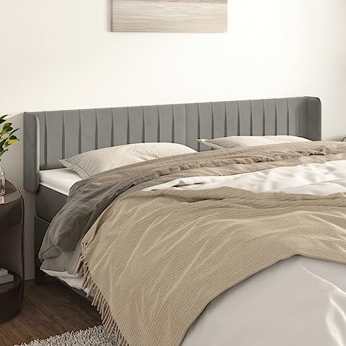 Brokky Kopfteil mit Ohren Bettzubehör Schlafzimmer Kopfteil Bett Headboard for Bed Bettkopfteil Hellgrau 183x16x78/88 cm Samt Brokky Kopfteil mit Ohren Bettzubehör Schlafzimmer Kopfteil Bett Headboard for Bed Bettkopfteil Hellgrau 183x16x78/88 cm Samt von Brokky