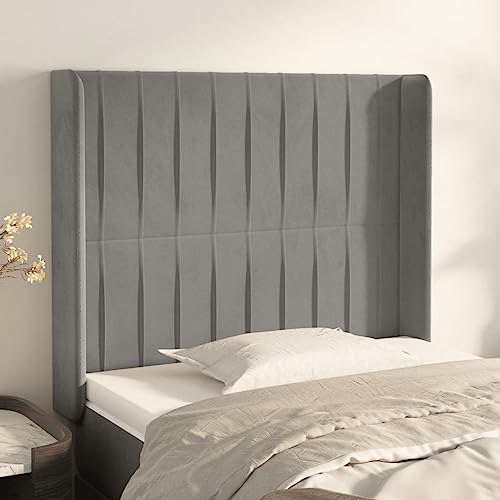 Brokky Kopfteil mit Ohren Bettzubehör Schlafzimmer Kopfteil Bett Headboard for Bed Bettkopfteil Hellgrau 93x16x118/128 cm Samt Brokky Kopfteil mit Ohren Bettzubehör Schlafzimmer Kopfteil Bett Headboard for Bed Bettkopfteil Hellgrau 93x16x118/128 cm Samt von Brokky