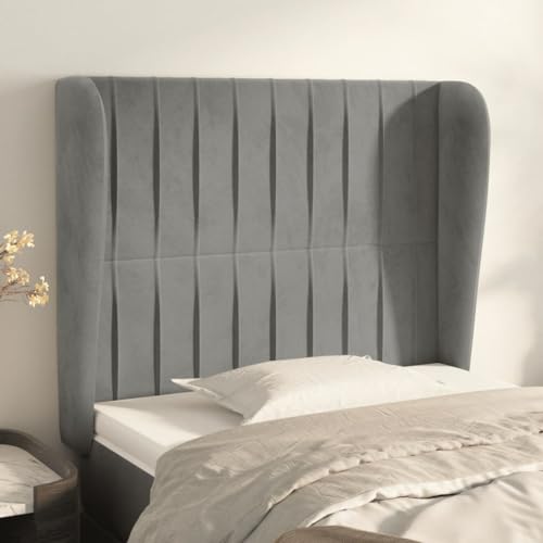 Brokky Kopfteil mit Ohren Bettzubehör Schlafzimmer Kopfteil Bett Headboard for Bed Bettkopfteil Hellgrau 93x23x118/128 cm Samt von Brokky
