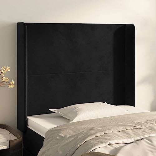 Brokky Kopfteil mit Ohren Bettzubehör Schlafzimmer Kopfteil Bett Headboard for Bed Bettkopfteil Schwarz 103x16x118/128 cm Samt / 3119344 Brokky Kopfteil mit Ohren Bettzubehör Schlafzimmer Kopfteil Bett Headboard for Bed Bettkopfteil Schwarz 103x16x118/128 cm Samt / 3119344 von Brokky