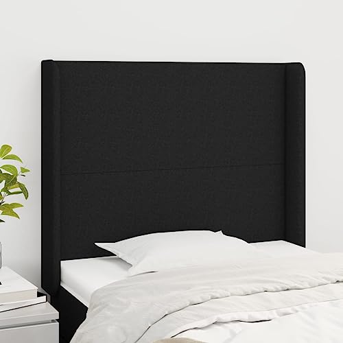 Brokky Kopfteil mit Ohren Bettzubehör Schlafzimmer Kopfteil Bett Headboard for Bed Bettkopfteil Schwarz 83x16x118/128 cm Stoff von Brokky