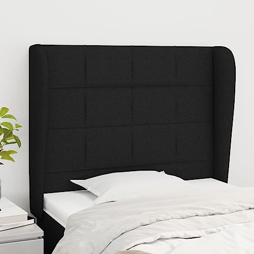 Brokky Kopfteil mit Ohren Bettzubehör Schlafzimmer Kopfteil Bett Headboard for Bed Bettkopfteil Schwarz 93x23x118/128 cm Stoff / 3117940 Brokky Kopfteil mit Ohren Bettzubehör Schlafzimmer Kopfteil Bett Headboard for Bed Bettkopfteil Schwarz 93x23x118/128 cm Stoff / 3117940 von Brokky