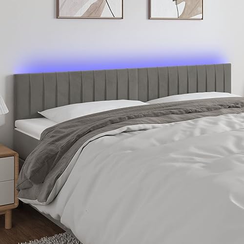 Brokky LED Kopfteil Headboard for Bed Bett Kopfteil Bed Headboard Bettkopfteil Hellgrau 180x5x78/88 cm Samt von Brokky
