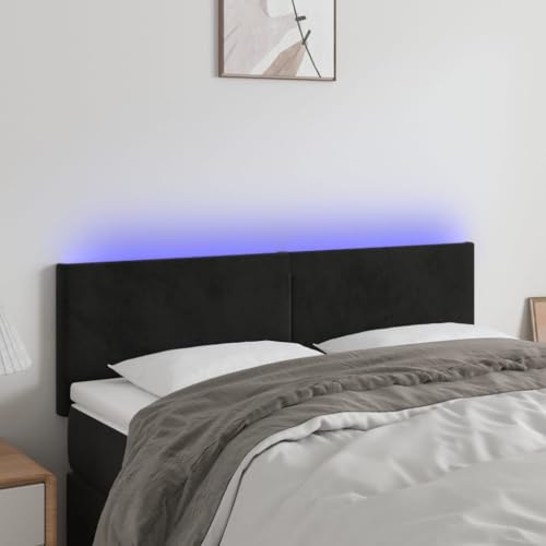 Brokky LED Kopfteil Headboard for Bed Bett Kopfteil Bed Headboard Bettkopfteil Schwarz 144x5x78/88 cm Samt von Brokky