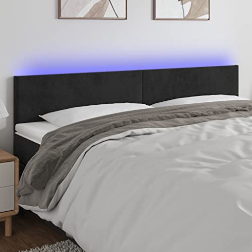 Brokky LED Kopfteil Headboard for Bed Bett Kopfteil Bed Headboard Bettkopfteil Schwarz 200x5x78/88 cm Samt von Brokky