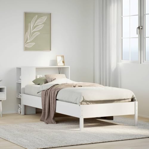 Brokky Massivholzbett mit Regal ohne Matratze Bed Frame Bett Mit Regal Bettgestell Holzbett Bettrahmen Weiß 75x190 cm Kiefer / 3322856 von Brokky