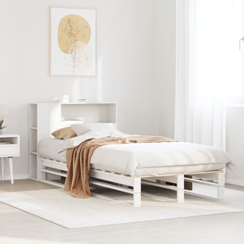 Brokky Massivholzbett mit Regal ohne Matratze Bed Frame Bett Mit Regal Bettgestell Holzbett Bettrahmen Weiß 75x190 cm von Brokky