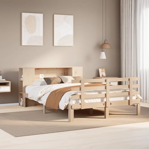 Brokky Massivholzbett mit Regal ohne Matratze Bett Mit Stauraum Massivholzbett Holzbett Bettgestell 150x200 cm Kiefer / 3322712 von Brokky