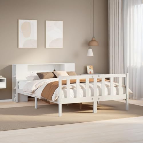 Brokky Massivholzbett mit Regal ohne Matratze Bett Mit Stauraum Massivholzbett Holzbett Bettgestell Weiß 160x200 cm Kiefer / 3322091 von Brokky