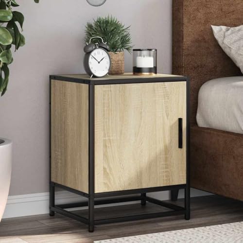 Brokky Nachttische 2 STK. Nightstand Beistelltisch Schlafzimmer MöBel Nachtschrank Nachtisch Sonoma-Eiche 40x31x50cm Holzwerkstoff Metall / 848712 von Brokky