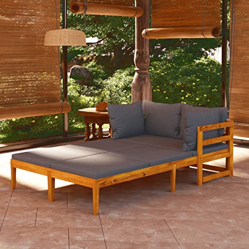 Brokky Sonnenliegen mit Dunkelgrauen Kissen 2 STK. Akazienholz Gartenliege Liegen Garten Outdoor Liegen Wetterfest Terassenliegen AußEn von Brokky