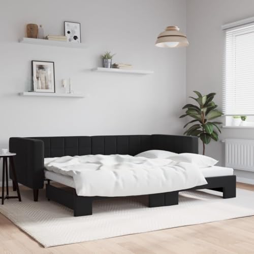 Brokky Tagesbett Ausziehbar Ausziehbett Bett Zum Ausziehen Sofa Bett Daybed Sofa Bett Mit Ausziehbett Schwarz 90x200 cm Samt / 3196695 von Brokky