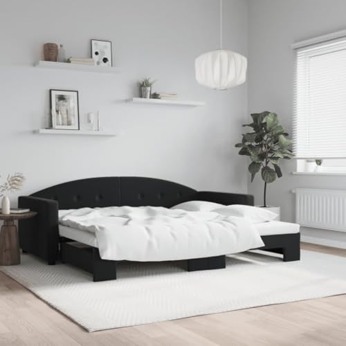 Brokky Tagesbett Ausziehbar Ausziehbett Bett Zum Ausziehen Sofa Bett Daybed Sofa Bett Mit Ausziehbett Schwarz 90x200 cm Samt / 3197305 von Brokky