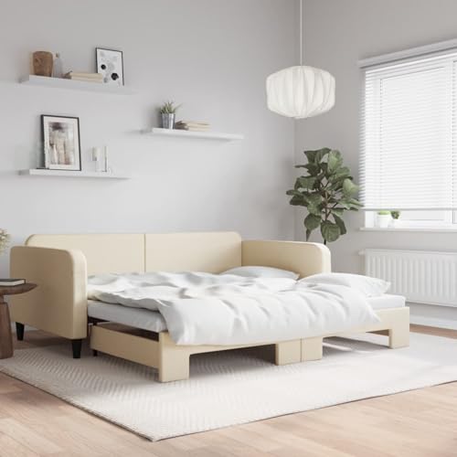Brokky Tagesbett Ausziehbar Bett Ausziehbar Daybed Tagesbett Ausziehbar Sofabett Ausziehbares Bett Creme 100x200 cm Stoff / 3196825 von Brokky