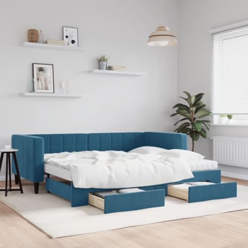 Brokky Tagesbett Ausziehbar mit Schubladen Bett Mit Stauraum Tagesbett Bett Mit Schubladen Schubladenbett Blau 90x200 cm Samt / 3196762 Brokky Tagesbett Ausziehbar mit Schubladen Bett Mit Stauraum Tagesbett Bett Mit Schubladen Schubladenbett Blau 90x200 cm Samt / 3196762 von Brokky