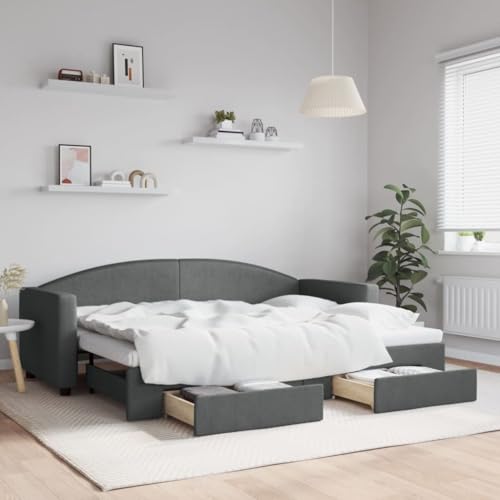 Brokky Tagesbett Ausziehbar mit Schubladen Bett Mit Stauraum Tagesbett Bett Mit Schubladen Schubladenbett Dunkelgrau 80x200 cm Stoff / 3197220 von Brokky