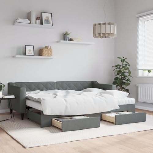 Brokky Tagesbett Ausziehbar mit Schubladen Bett Mit Stauraum Tagesbett Bett Mit Schubladen Schubladenbett Dunkelgrau 80x200 cm Stoff / 3197476 von Brokky