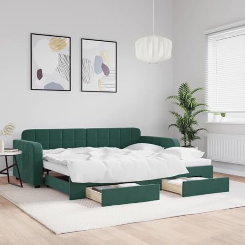 Brokky Tagesbett Ausziehbar mit Schubladen Bett Mit Stauraum Tagesbett Bett Mit Schubladen Schubladenbett Dunkelgrün 90x200 cm Samt / 3196979 von Brokky