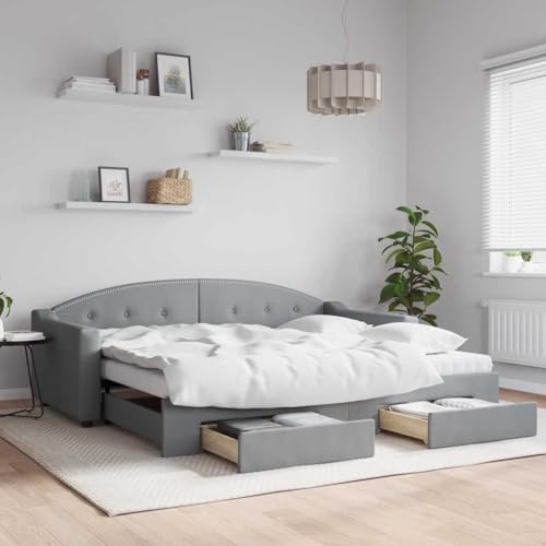 Brokky Tagesbett Ausziehbar mit Schubladen Bett Mit Stauraum Tagesbett Bett Mit Schubladen Schubladenbett Hellgrau 90x200 cm Stoff von Brokky