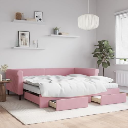 Brokky Tagesbett Ausziehbar mit Schubladen Bett Mit Stauraum Tagesbett Bett Mit Schubladen Schubladenbett Rosa 100x200 cm Samt / 3197853 von Brokky