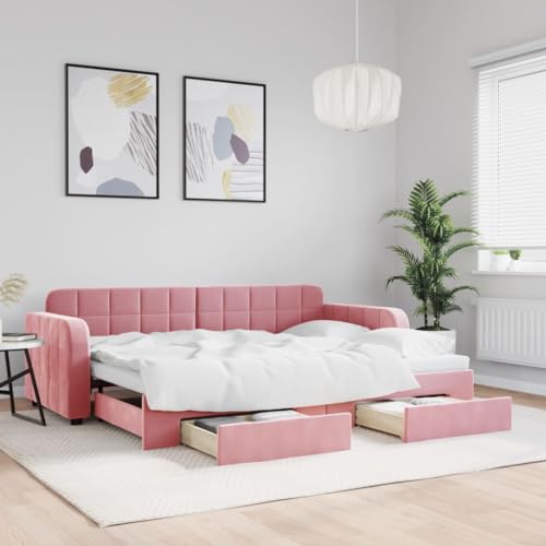 Brokky Tagesbett Ausziehbar mit Schubladen Bett Mit Stauraum Tagesbett Bett Mit Schubladen Schubladenbett Rosa 80x200 cm Samt / 3196973 von Brokky