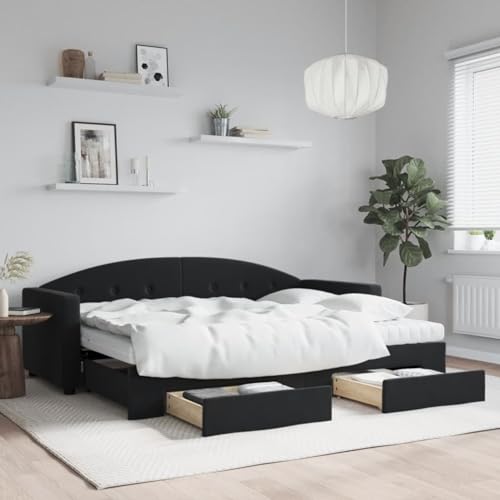 Brokky Tagesbett Ausziehbar mit Schubladen Bett Mit Stauraum Tagesbett Bett Mit Schubladen Schubladenbett Schwarz 80x200 cm Samt / 3197370 von Brokky