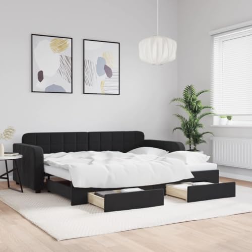 Brokky Tagesbett Ausziehbar mit Schubladen Bett Mit Stauraum Tagesbett Bett Mit Schubladen Schubladenbett Schwarz 90x190 cm Samt / 3196992 von Brokky