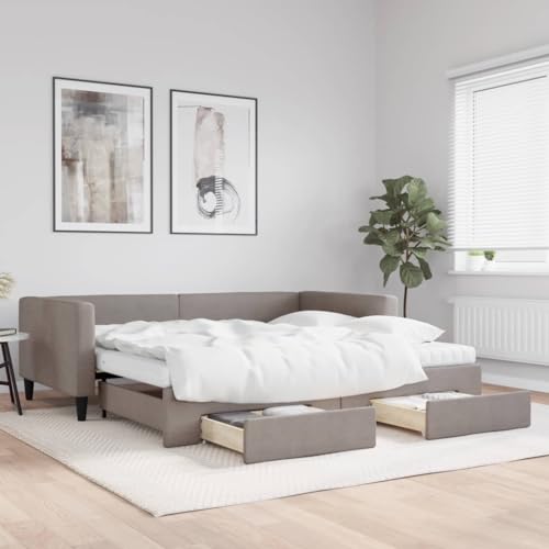 Brokky Tagesbett Ausziehbar mit Schubladen Bett Mit Stauraum Tagesbett Bett Mit Schubladen Schubladenbett Taupe 100x200 cm Stoff / 3196640 Brokky Tagesbett Ausziehbar mit Schubladen Bett Mit Stauraum Tagesbett Bett Mit Schubladen Schubladenbett Taupe 100x200 cm Stoff / 3196640 von Brokky