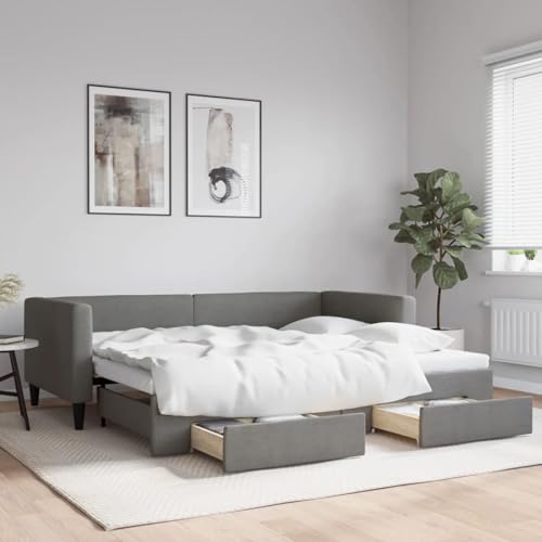 Brokky Tagesbett Ausziehbar mit Schubladen Dunkelgrau 90x190 cm Tagesbett Ausziehbar Bett Mit Stauraum Bett Zum Ausziehen Bett Mit Schubladen Stoff von Brokky