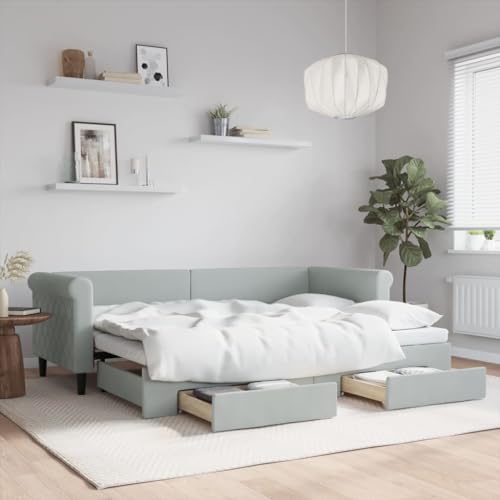 Brokky Tagesbett Ausziehbar mit Schubladen Hellgrau 80x200 cm Tagesbett Ausziehbar Bett Mit Stauraum Bett Zum Ausziehen Bett Mit Schubladen Samt / 3197812 von Brokky