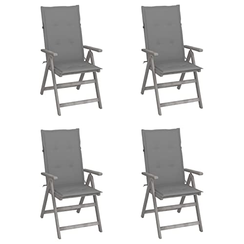 Brokky Verstellbare Gartenstühle 4 STK. mit Auflagen Gartenstuhl Verstellbar BalkonstüHle GartenstüHle Massivholz Akazie von Brokky