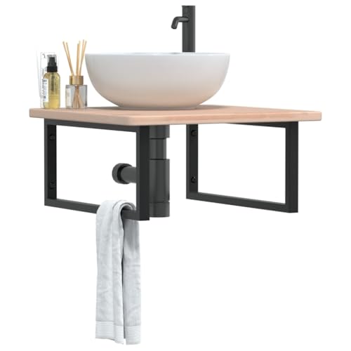 Brokky Waschtischplatte mit Halterung Waschtischhalterung Waschtischplatte Waschtisch Halterung Stahl und Massivholz Eiche / 3302461 von Brokky