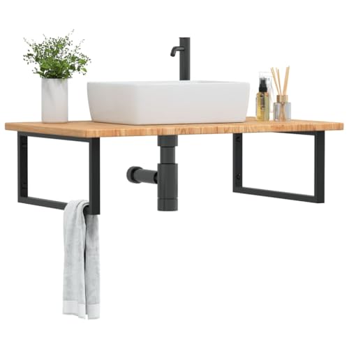 Brokky Waschtischplatte mit Halterung Waschtischhalterung Waschtischplatte Waschtisch Halterung Stahl und Massivholz Eiche / 3302481 von Brokky