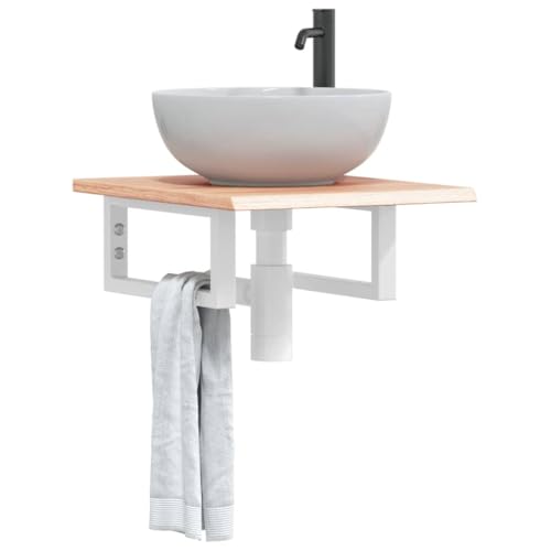 Brokky Waschtischplatte mit Halterung Waschtischhalterung Waschtischplatte Waschtisch Halterung Stahl und Massivholz Eiche / 3302552 von Brokky