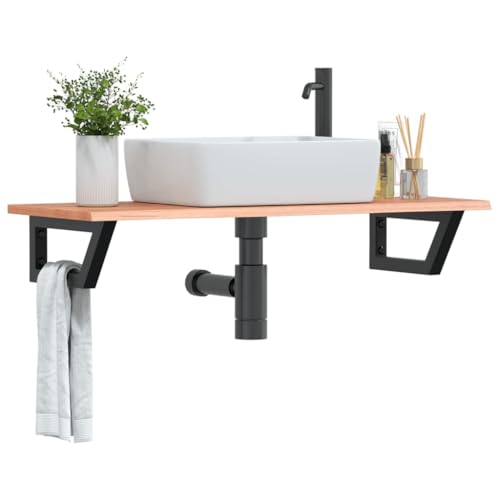 Brokky Waschtischplatte mit Halterung Waschtischhalterung Waschtischplatte Waschtisch Halterung Stahl und Massivholz Eiche / 3302571 von Brokky